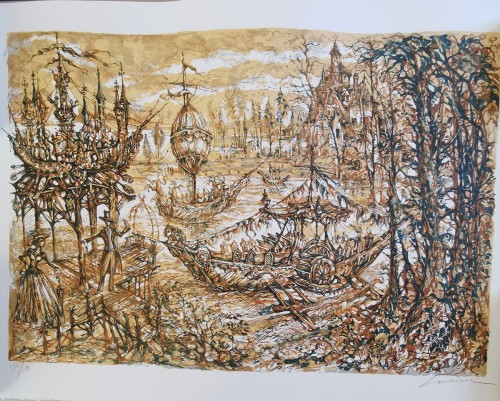 60 61 daniel louradour la fete etrange 2 litho nume  rotees et signees 56x75cmeuros